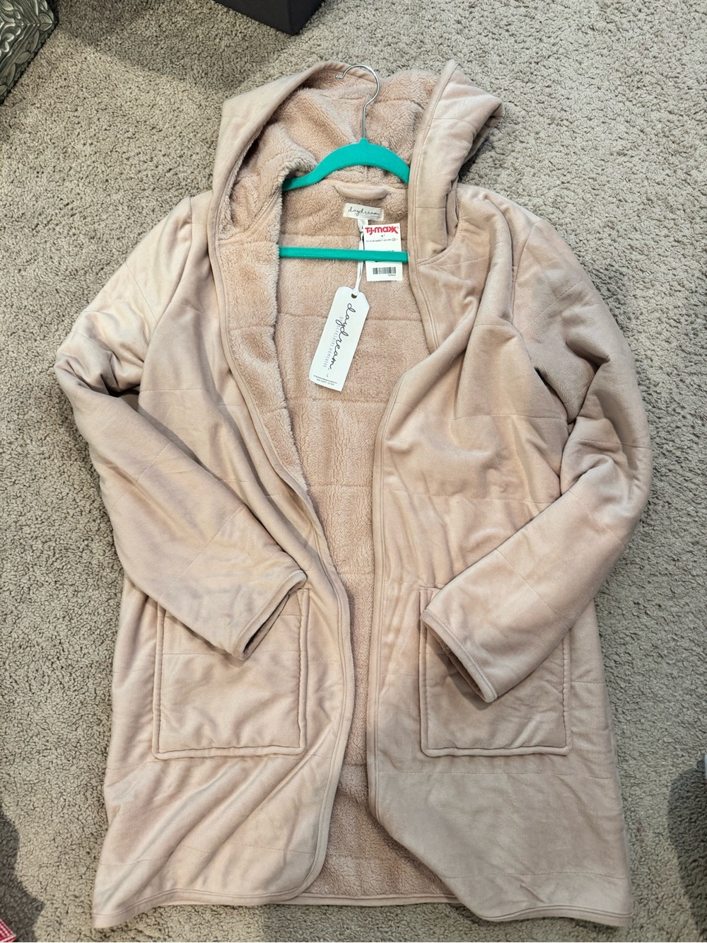 Hooded Blanket Fleece Coat - Light Rose Pink